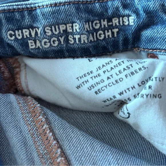 American Eagle Strigid Curvy Super High-Rise Baggy Straight Jeans Stretch Sz. 8 - Picture 6 of 7